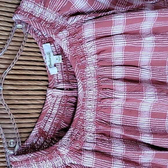 Madewell, plaid, short sleeve baby doll top,red/white, size M - Picture 3 of 9